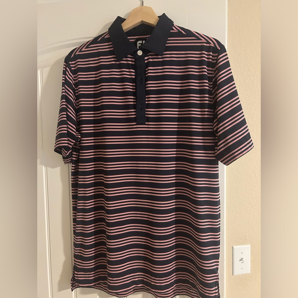 Footjoy Polo Navy and Pink Stripes